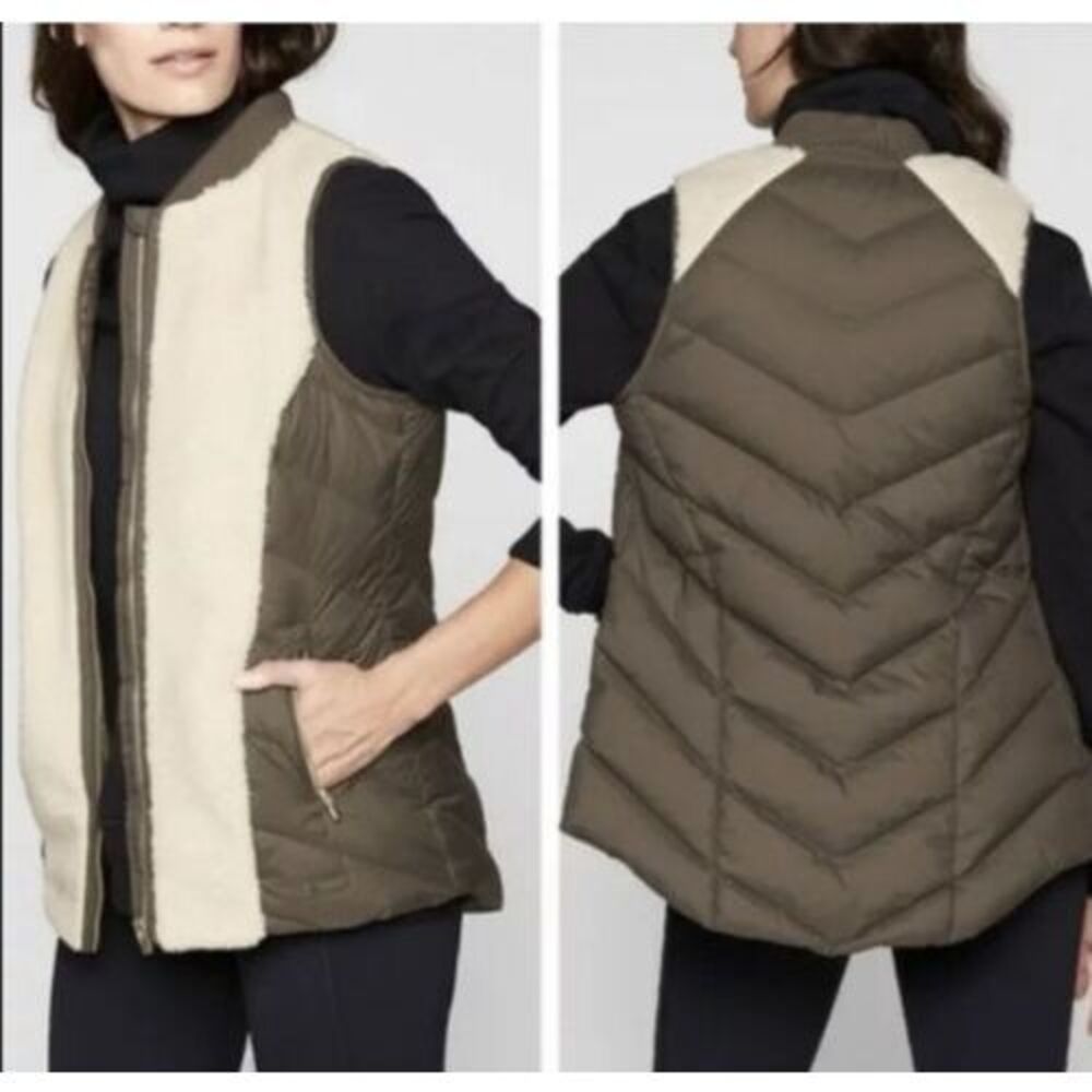 Athleta Women’s Responsible Down Tundra Vest - Small Green with Sherpa‎ Zip Up